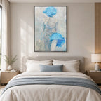 Wabi-Sabi abstract oil painting showing layered abstract marks, texture and expressive painterly movement in a grey palette.
