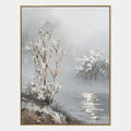 Pittura a olio di paesaggi Wabi-Sabi, paesaggi marini e paesaggi urbani con un paesaggio atmosferico, un paesaggio marino o una composizione ispirata alla città in una tavolozza di grigi.