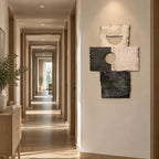 Wabi-Sabi abstract oil painting showing layered abstract marks, texture and expressive painterly movement in a brown palette.