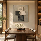 Wabi-Sabi abstract oil painting showing layered abstract marks, texture and expressive painterly movement in a brown palette.