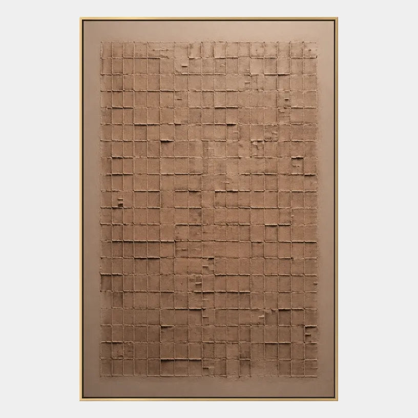 Wabi-Sabi abstract oil painting showing layered abstract marks, texture and expressive painterly movement in a brown palette.