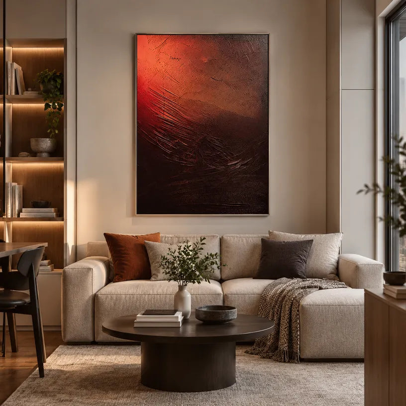 Wabi-Sabi abstract oil painting showing layered abstract marks, texture and expressive painterly movement in a black palette.