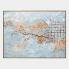 Wabi-Sabi abstract oil painting showing layered abstract marks, texture and expressive painterly movement in a grey palette.