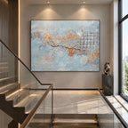 Wabi-Sabi abstract oil painting showing layered abstract marks, texture and expressive painterly movement in a grey palette.