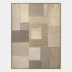 Wabi-Sabi abstract oil painting showing layered abstract marks, texture and expressive painterly movement in a brown palette.
