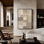 Wabi-Sabi abstract oil painting showing layered abstract marks, texture and expressive painterly movement in a brown palette.