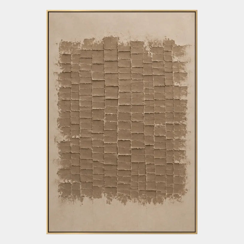 Wabi-Sabi abstract oil painting showing layered abstract marks, texture and expressive painterly movement in a brown palette.