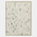 Wabi-Sabi abstract oil painting showing layered abstract marks, texture and expressive painterly movement in a grey palette.