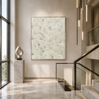 Wabi-Sabi abstract oil painting showing layered abstract marks, texture and expressive painterly movement in a grey palette.