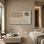 Wabi-Sabi abstract oil painting showing layered abstract marks, texture and expressive painterly movement in a brown palette.