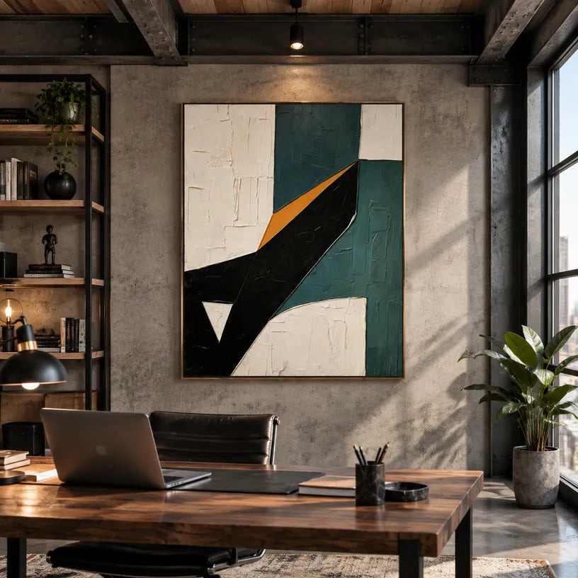 Wabi-Sabi abstract oil painting showing layered abstract marks, texture and expressive painterly movement in a beige palette.