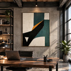 Wabi-Sabi abstract oil painting showing layered abstract marks, texture and expressive painterly movement in a beige palette.