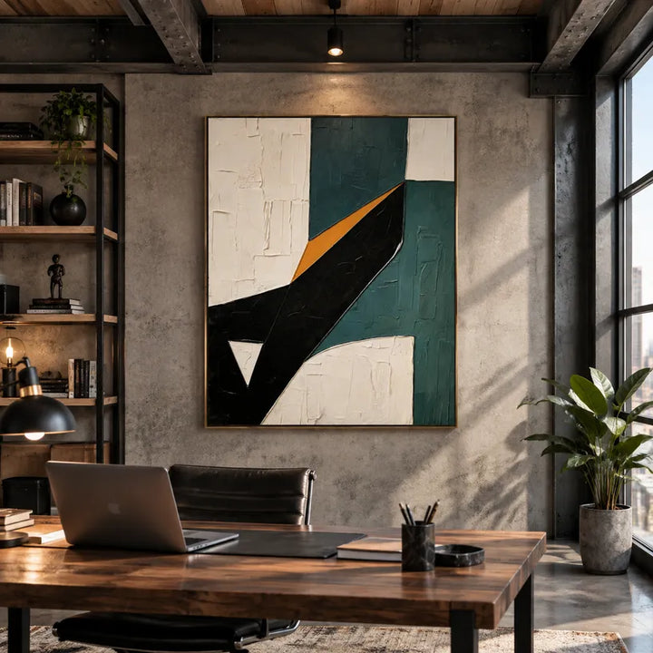 Pittura a olio astratta e concettuale Wabi-Sabi con segni astratti stratificati, consistenza e movimento pittorico espressivo.
