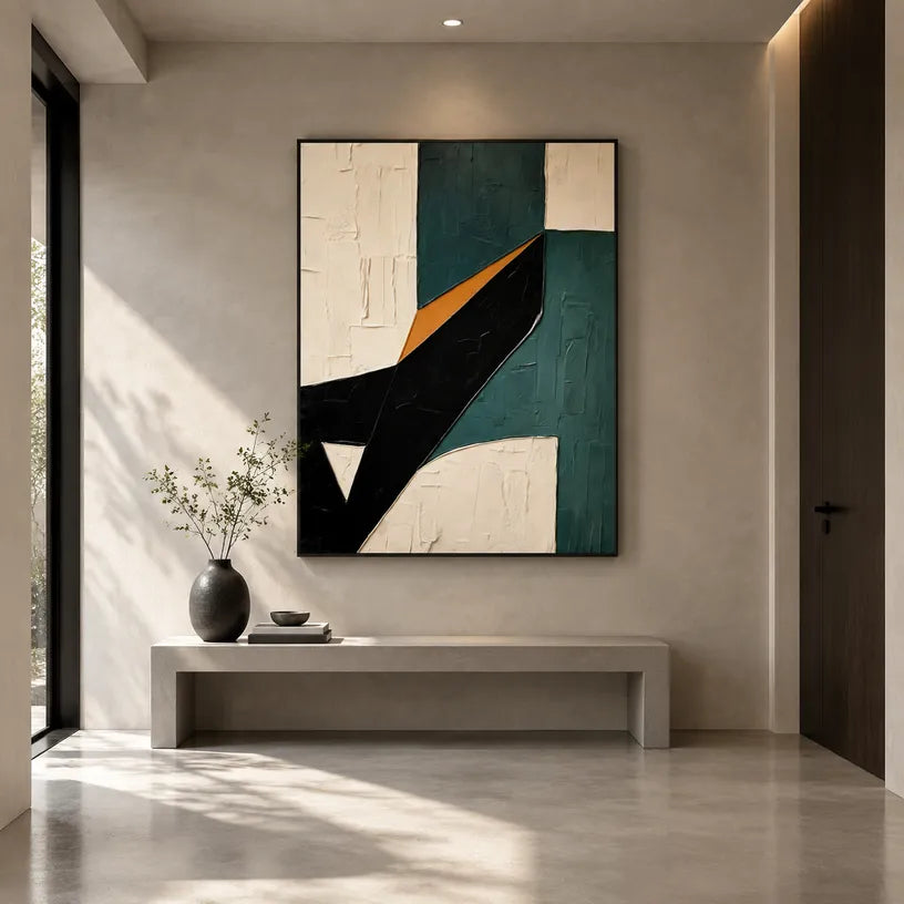 Wabi-Sabi abstract oil painting showing layered abstract marks, texture and expressive painterly movement in a beige palette.