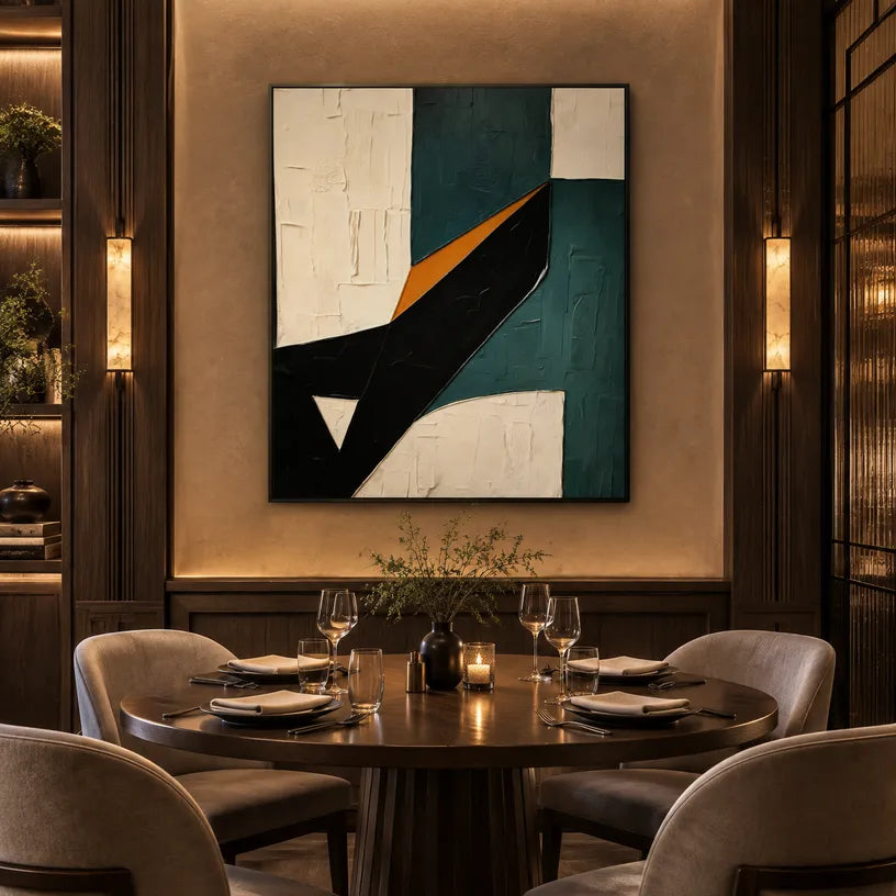 Wabi-Sabi abstract oil painting showing layered abstract marks, texture and expressive painterly movement in a beige palette.