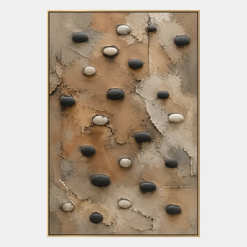 Wabi-Sabi abstract oil painting showing layered abstract marks, texture and expressive painterly movement in a brown palette.