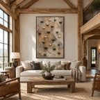 Wabi-Sabi abstract oil painting showing layered abstract marks, texture and expressive painterly movement in a brown palette.