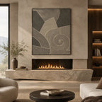 Wabi-Sabi abstract oil painting showing layered abstract marks, texture and expressive painterly movement in a brown palette.