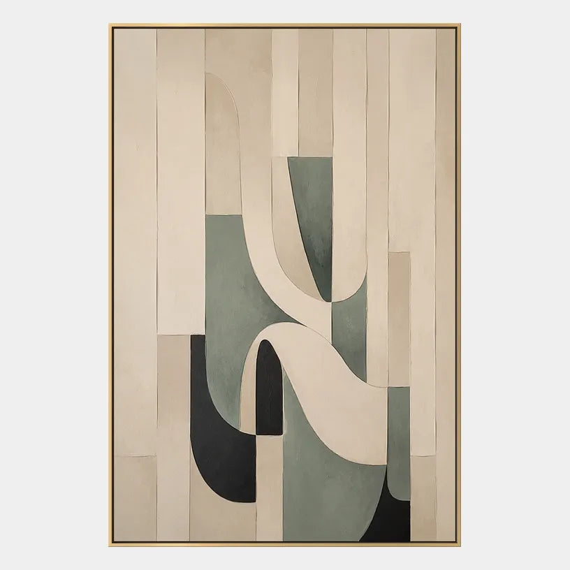 Wabi-Sabi abstract oil painting showing layered abstract marks, texture and expressive painterly movement in a beige palette.