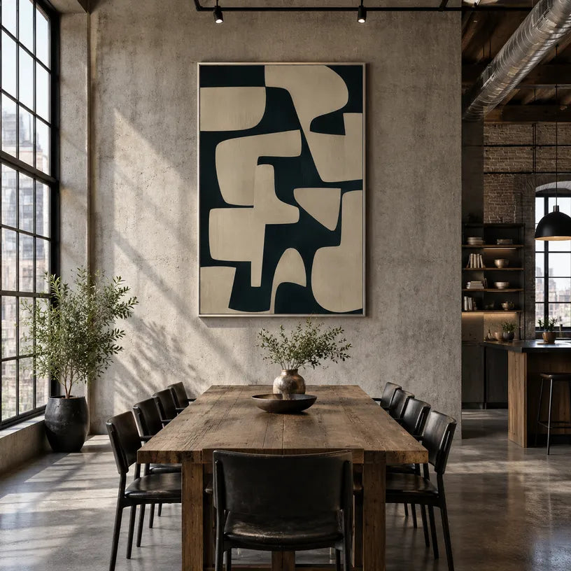 Wabi-Sabi abstract oil painting showing layered abstract marks, texture and expressive painterly movement in a yellow palette.