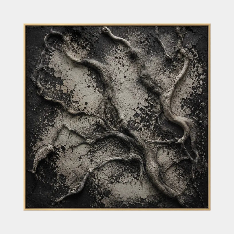 Wabi-Sabi abstract oil painting showing layered abstract marks, texture and expressive painterly movement in a brown palette.