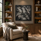 Wabi-Sabi abstract oil painting showing layered abstract marks, texture and expressive painterly movement in a brown palette.