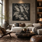 Wabi-Sabi abstract oil painting showing layered abstract marks, texture and expressive painterly movement in a brown palette.