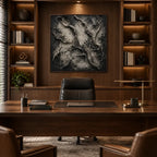 Wabi-Sabi abstract oil painting showing layered abstract marks, texture and expressive painterly movement in a brown palette.