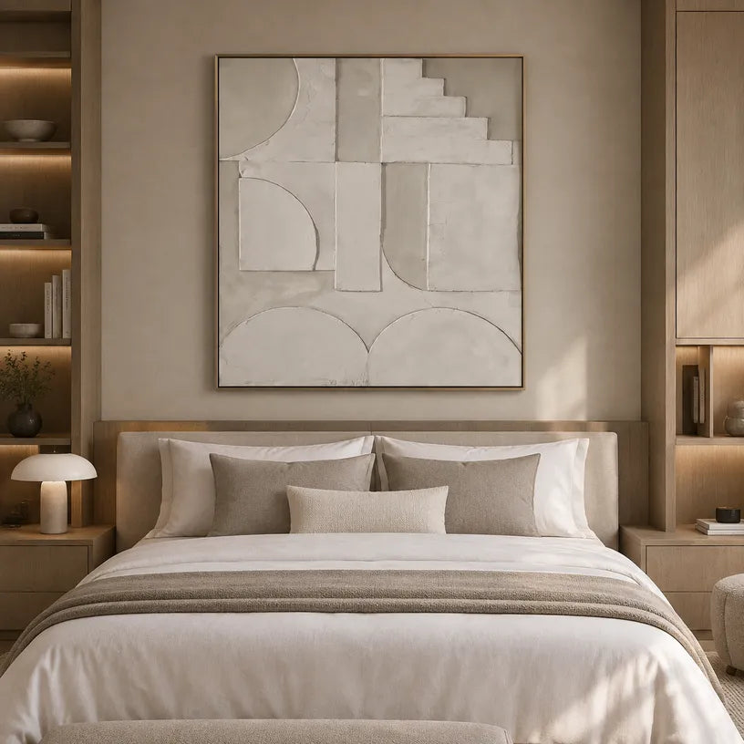 Wabi-Sabi abstract oil painting showing layered abstract marks, texture and expressive painterly movement in a grey palette.