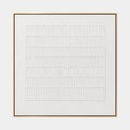 Abstraktes und konzeptuelles Ölgemälde von Wabi-Sabi mit geschichteten abstrakten Zeichen, Textur und ausdrucksstarker malerischer Bewegung in einer grauen Palette.