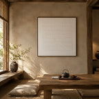 Wabi-Sabi abstract oil painting showing layered abstract marks, texture and expressive painterly movement.