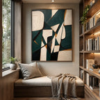 Wabi-Sabi abstract oil painting showing layered abstract marks, texture and expressive painterly movement in a beige palette.