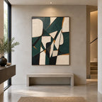 Wabi-Sabi abstract oil painting showing layered abstract marks, texture and expressive painterly movement in a beige palette.