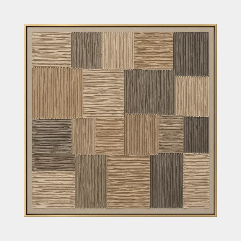 Wabi-Sabi abstract oil painting showing layered abstract marks, texture and expressive painterly movement in a brown palette.
