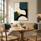 Wabi-Sabi abstract oil painting showing layered abstract marks, texture and expressive painterly movement in a beige palette.