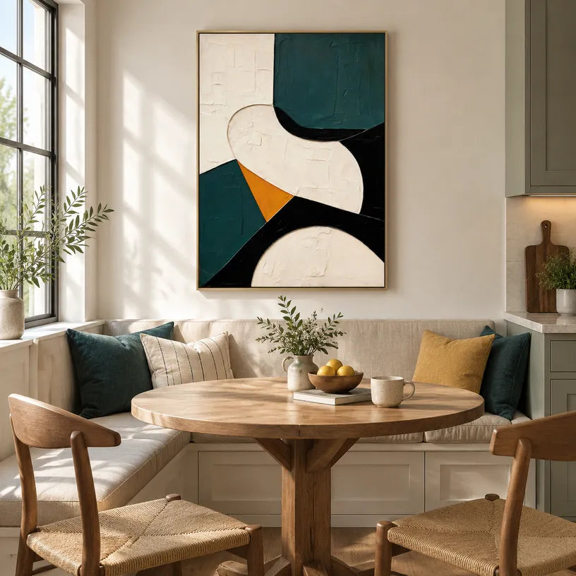 Wabi-Sabi abstract oil painting showing layered abstract marks, texture and expressive painterly movement in a beige palette.