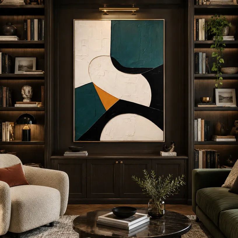 Wabi-Sabi abstract oil painting showing layered abstract marks, texture and expressive painterly movement in a beige palette.