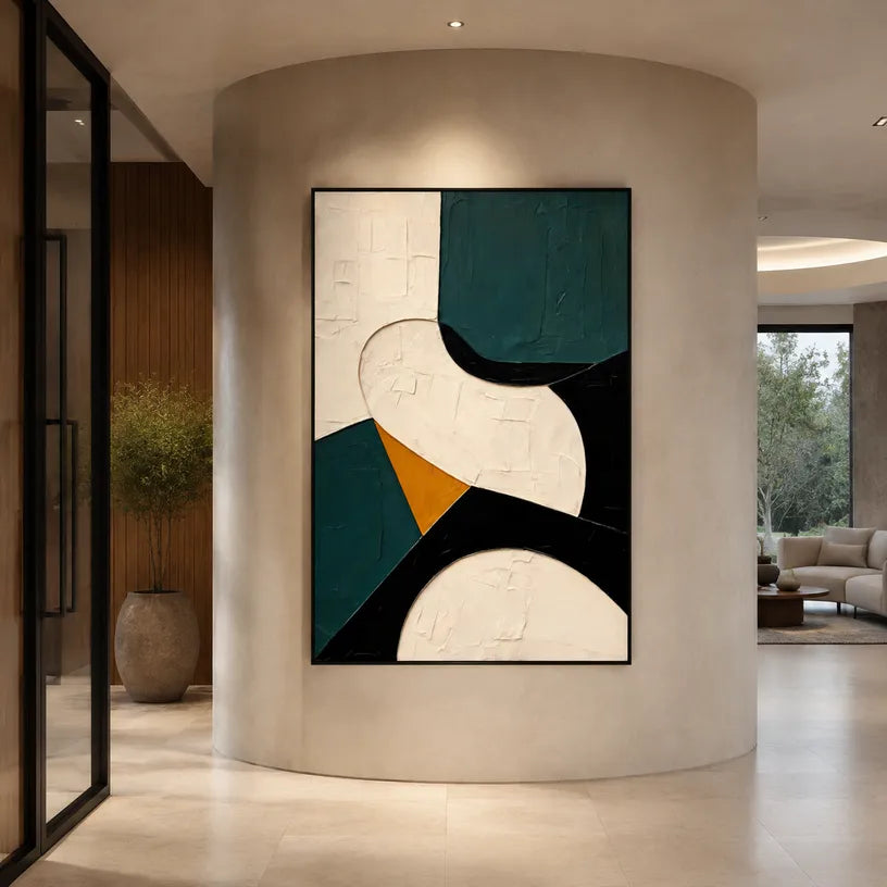 Wabi-Sabi abstract oil painting showing layered abstract marks, texture and expressive painterly movement in a beige palette.