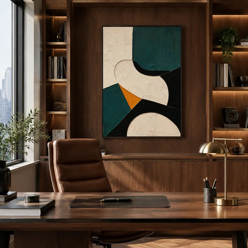 Wabi-Sabi abstract oil painting showing layered abstract marks, texture and expressive painterly movement in a beige palette.