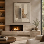 Wabi-Sabi abstract oil painting showing layered abstract marks, texture and expressive painterly movement in a brown palette.