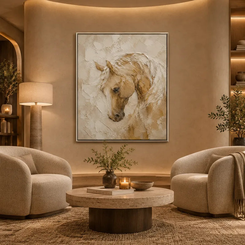 Wabi-Sabi-Tiere-Ölgemälde mit einem ausdrucksstarken Tiermotiv, das mit sichtbarer Pinselführung in einer braunen Palette wiedergegeben wurde.