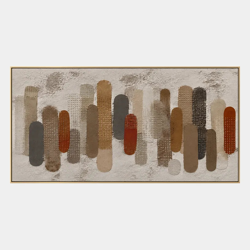 Wabi-Sabi abstract oil painting showing layered abstract marks, texture and expressive painterly movement in a brown palette.