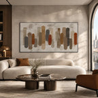 Wabi-Sabi abstract oil painting showing layered abstract marks, texture and expressive painterly movement in a brown palette.