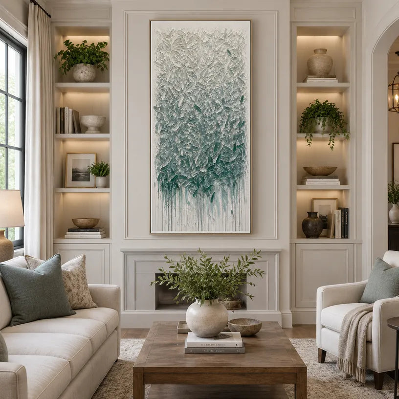 Wabi-Sabi abstract oil painting showing layered abstract marks, texture and expressive painterly movement in a grey palette.