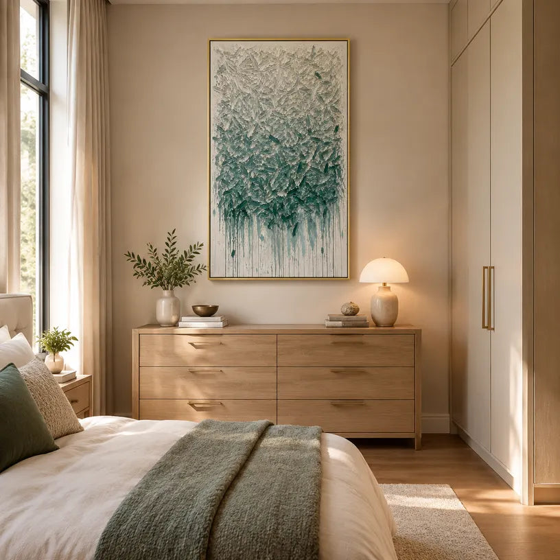 Wabi-Sabi abstract oil painting showing layered abstract marks, texture and expressive painterly movement in a grey palette.