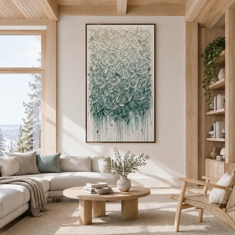 Wabi-Sabi abstract oil painting showing layered abstract marks, texture and expressive painterly movement in a grey palette.