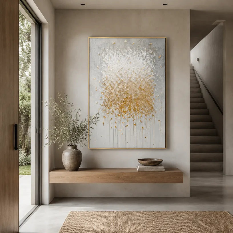 Wabi-Sabi abstract oil painting showing layered abstract marks, texture and expressive painterly movement in a grey palette.