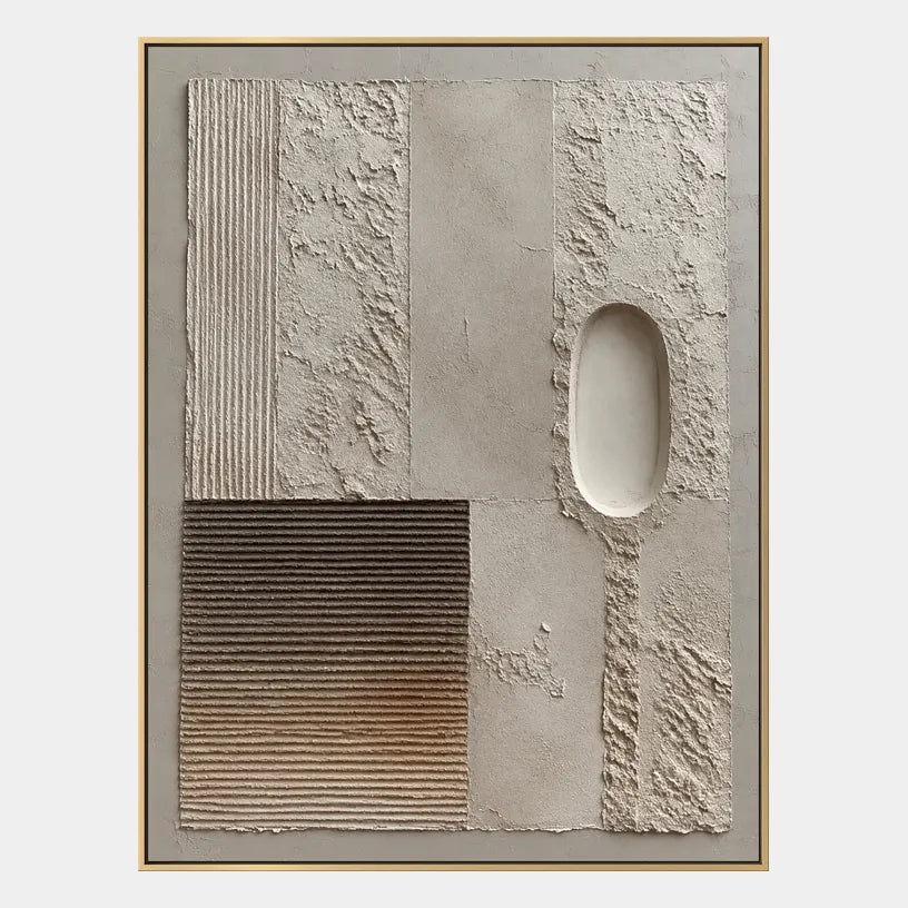 Wabi-Sabi abstract oil painting showing layered abstract marks, texture and expressive painterly movement in a brown palette.