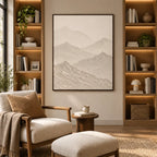 Wabi-Sabi abstract oil painting showing layered abstract marks, texture and expressive painterly movement in a beige palette.