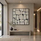 Wabi-Sabi abstract oil painting showing layered abstract marks, texture and expressive painterly movement in a grey palette.